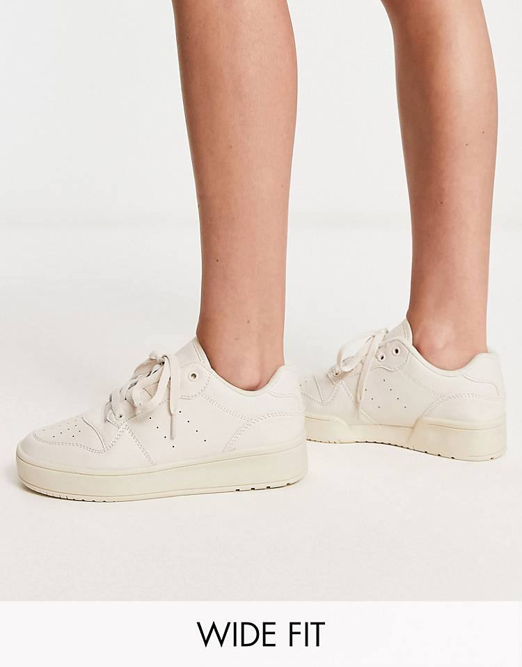 Truffle Collection Wide Fit chunky flatform sneakers in beige drench